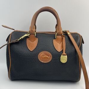 Vintage Dooney & Bourke Black Pebbled Leather Tan Brown Speedy Doctor Purse Bag